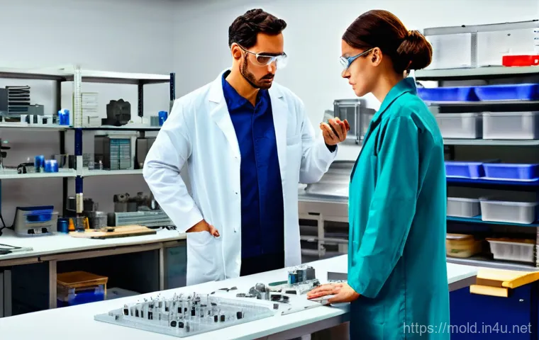 금형설계기능사 취득 후 직무 적응 방법 - A skilled female mold design engineer, in her late 20s, sits in front of a multi-monitor workstation...
