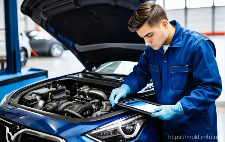 금형설계기능사 실무 활용 사례 - A focused, young professional (male or female) wearing a clean lab coat and safety glasses, meticulo...